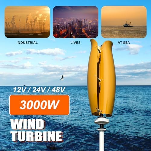 3000W Magnetic Levitation Vertical Wind Turbine Generator for Home & Street Lighting, 12V/24V/48V with Controller & Unloader, Quiet Operation, Purple