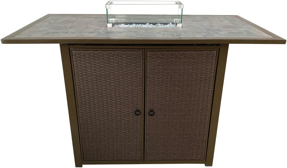 AZ Patio Heaters Rectangluar Bar Height Tile Top Fire Pit with Wind Screen