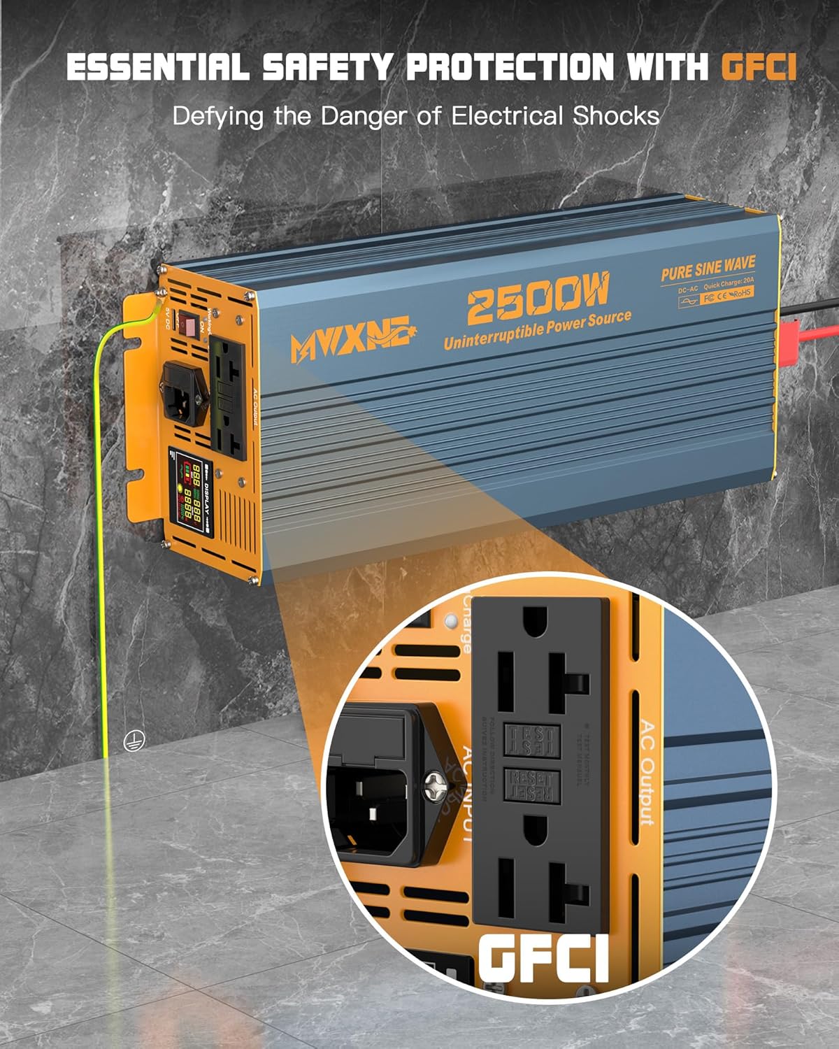 2500W Sump Pump Backup Battery System with Pure Sine Wave Inverter, Auto Switching for Grid and Battery for Emergency and Power Outage