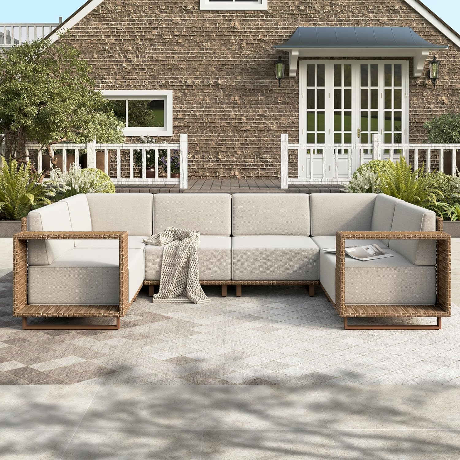 HERA'S HOUSE 6 Pieces Patio Furniture Set, Sectional Outdoor Rattan Wicker Sofa, All Weather Patio Conversation Set with 5.3