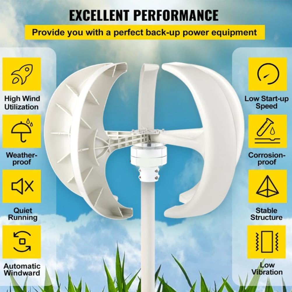 220V,BAOJUHUIKANG Compact Vertical Axis Wind Generator 8000W 12V-220V Quiet Operation, Ideal for Rvs, Boats & Small Residential Use with MPPT Controller 48V