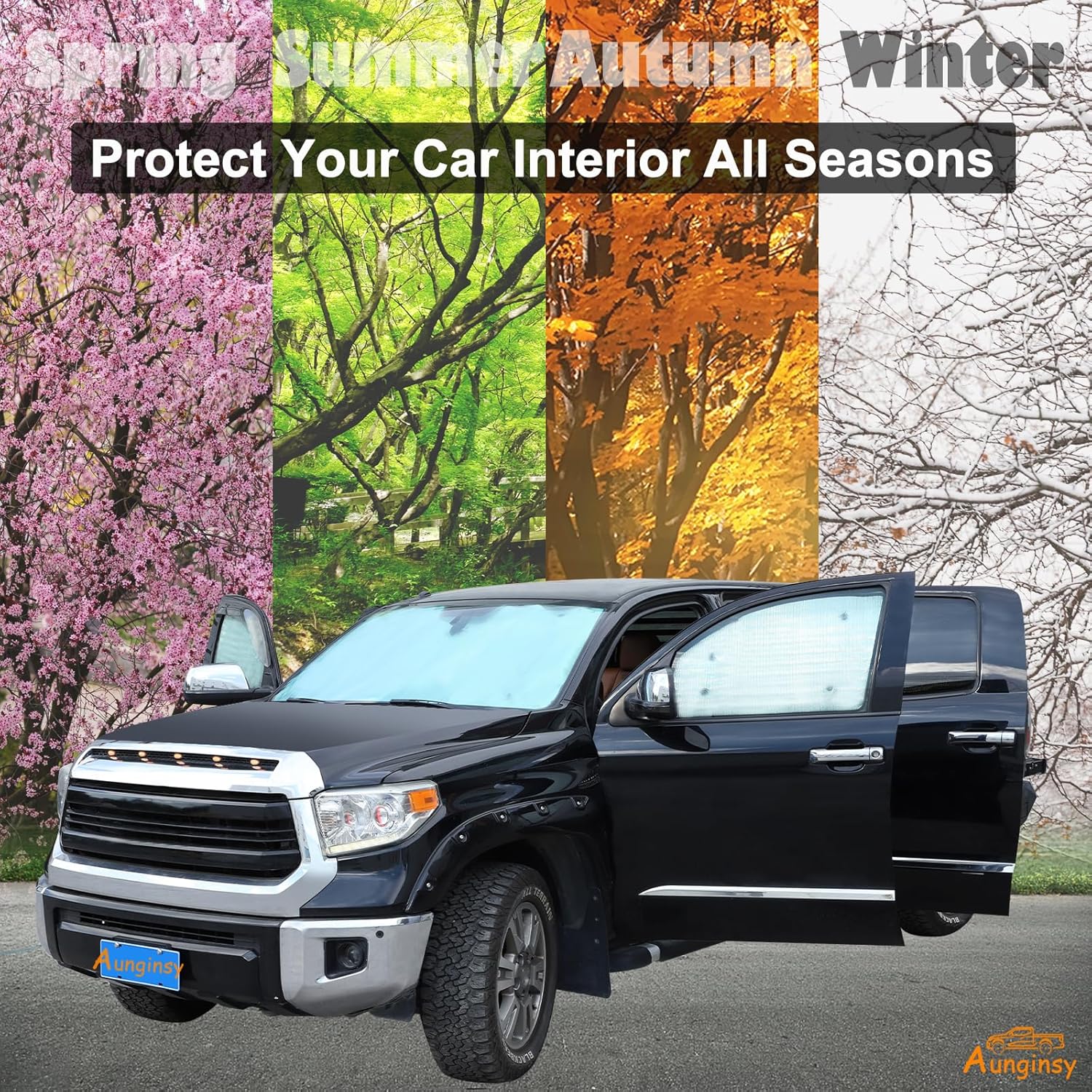 Car Full Windshield Sunshade Compatible with Toyota Tundra 2007-2021 Automotive 6Pcs Windshield Sunshades Foldable Reflective Sun Visor for UV Rays and Sun Heat Full Protect Car Interior Accessories