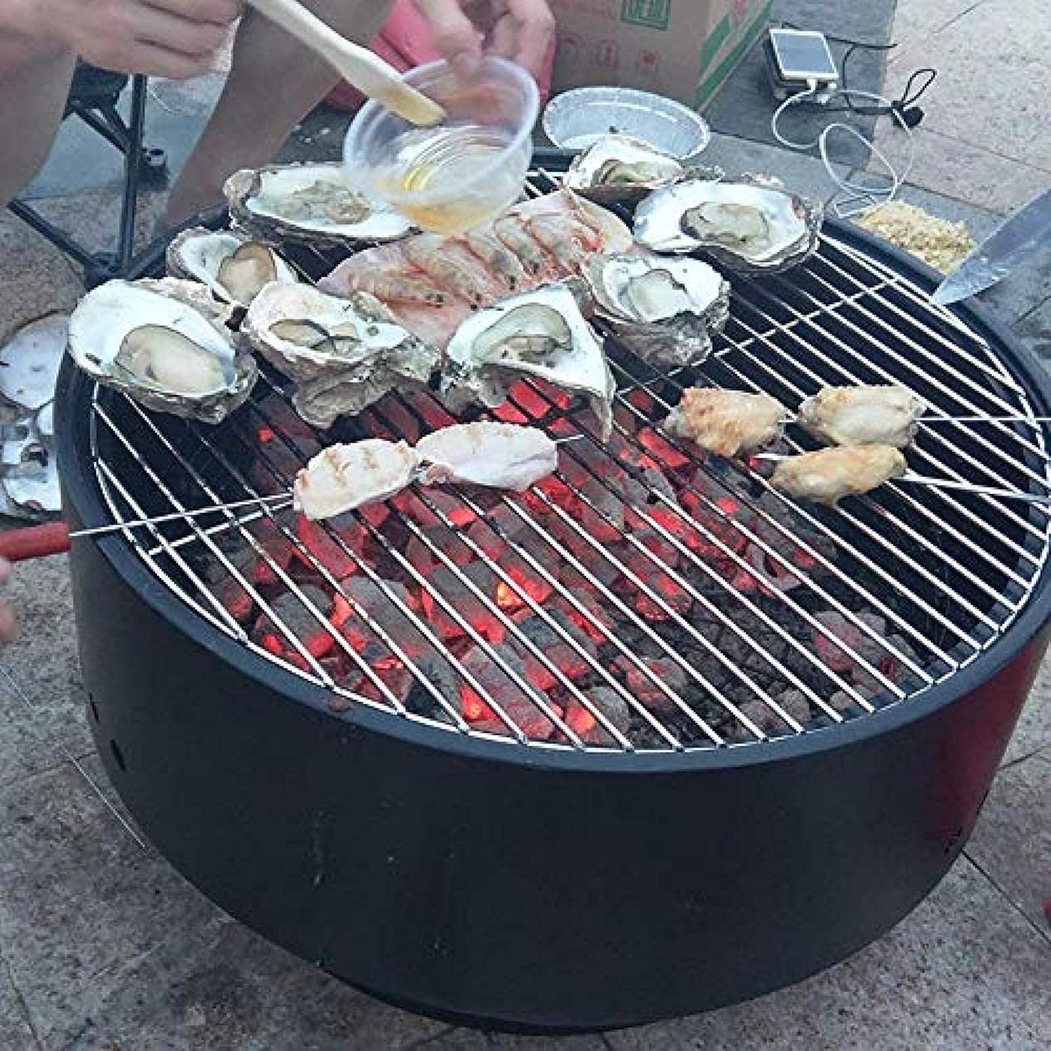 Fire Pit BBQ Grill Fire Bowl Heating Stove Round Table Barbecue Stove Garden Barbecue Rack Outdoor Bonfire Stove Courtyard