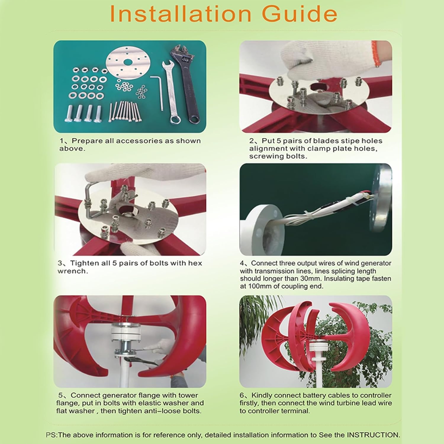 24v,BAOJUHUIKANG 100W-14000W Noiseless 3-Phase AC Permanent Magnet Wind Turbine Lantern Type 5-Blade Wind Power Generator Kit 12V / 24V / 48V /220V with Controller
