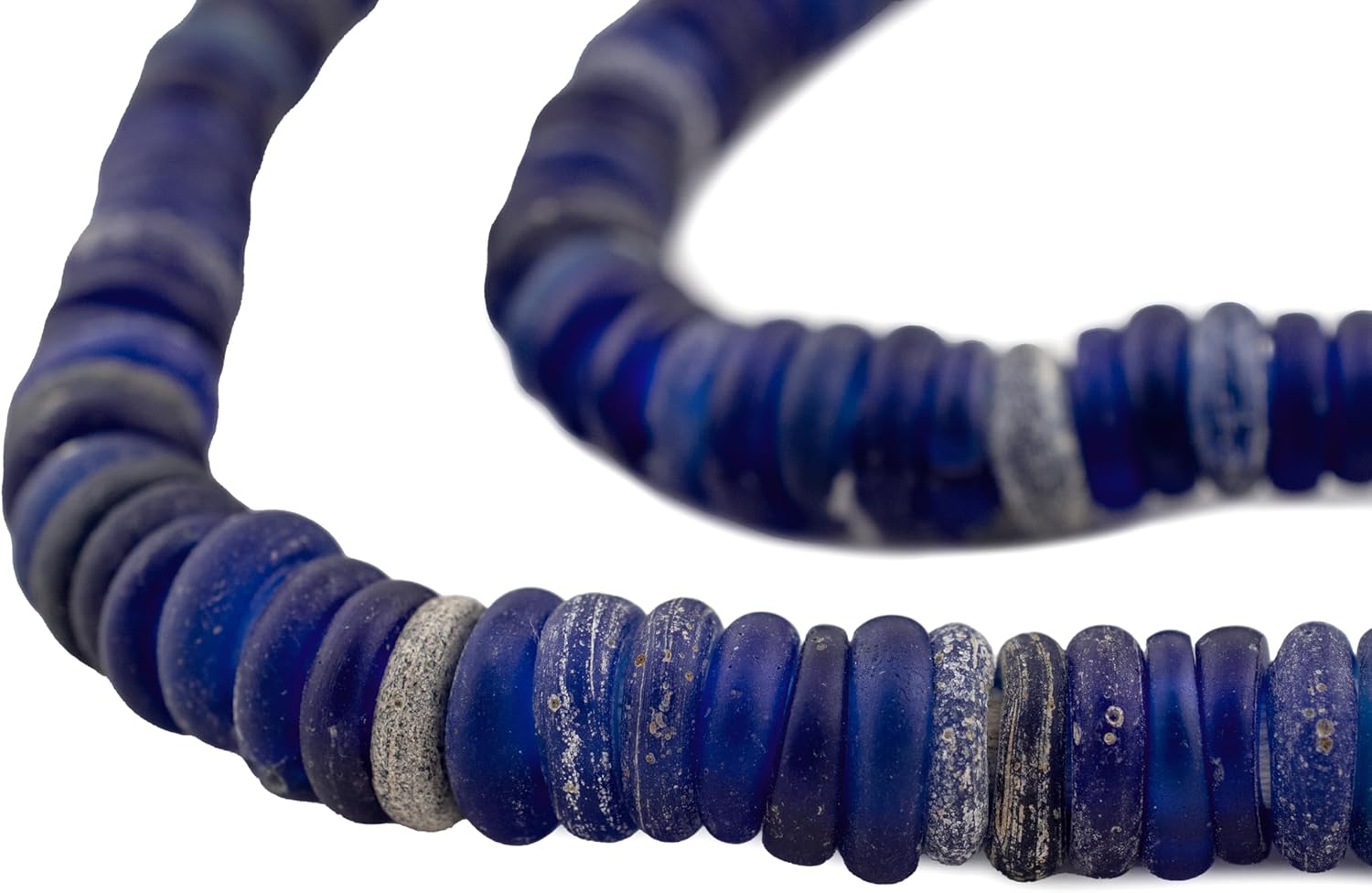 The Bead Chest Blue Old Annular Wound Dogon Beads 11mm Ghana African Disk Glass Large Hole 25-30 Inch Strand Handmade