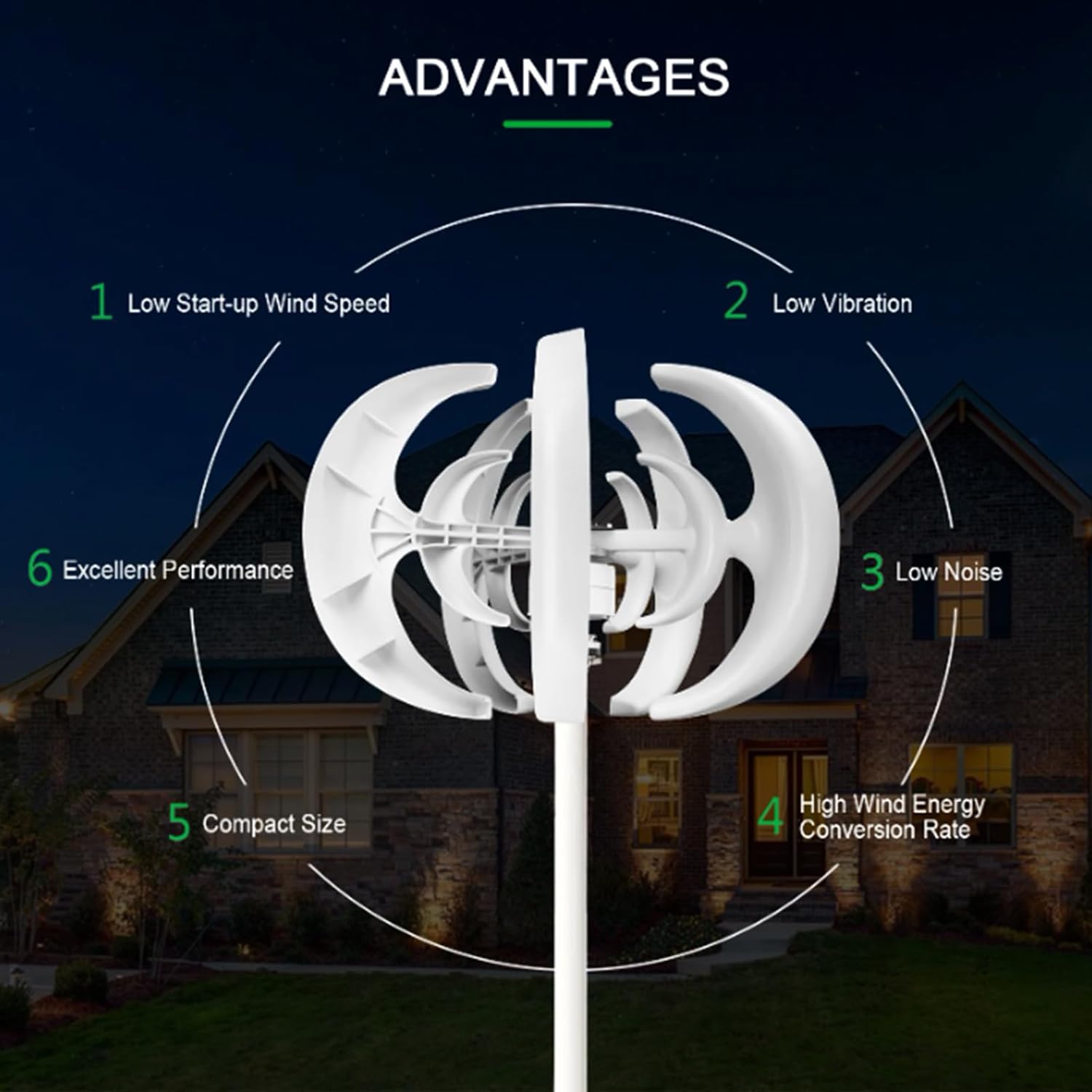 Vertical Wind Turbine Generator,5000W 12V 24V 48V Windmill Generator Wind Turbine Kit W/Controller 5 Blades for Wind and Solar Power Generation(White)