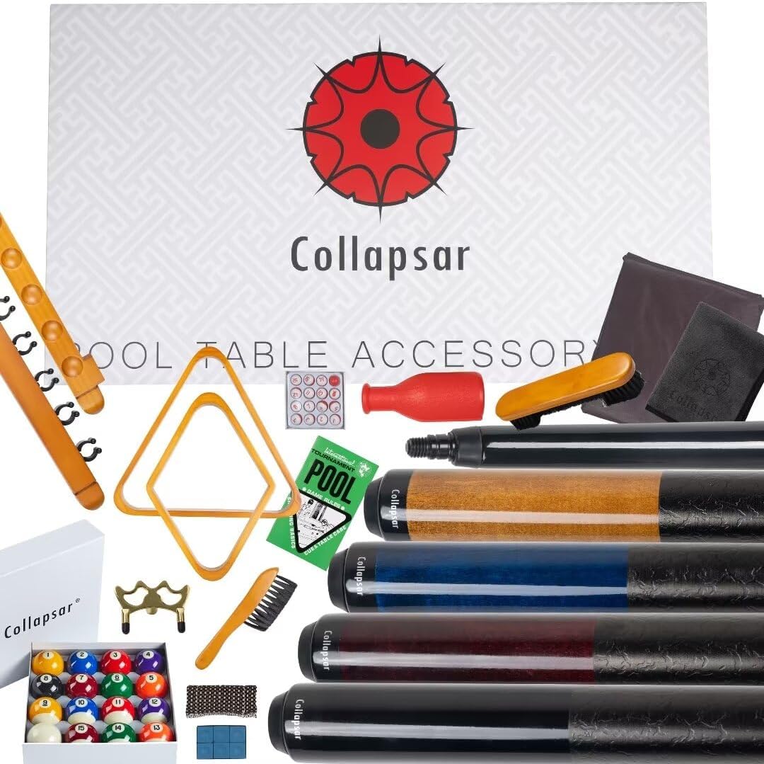 Collapsar Pool Table Accessories Kit, Premium Pool Stick & Retractable Cue Bridge, Billiard Balls Set &Table Covers, Ball & Cue Racks and Other Billiard Accessory