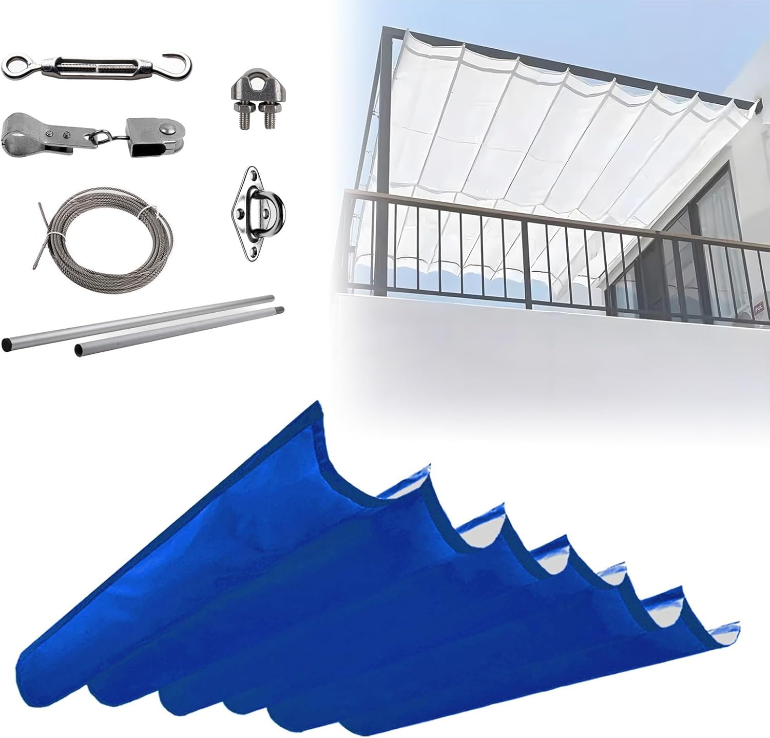 Pergola Shade Cover Retractable with Installation Accessories, Retractable Canopy, Pergola Retractable Canopy for Patio Deck Porch Gazebo Carport Easy to Assemble(Blue,10x2m/32.8x6.5ft)