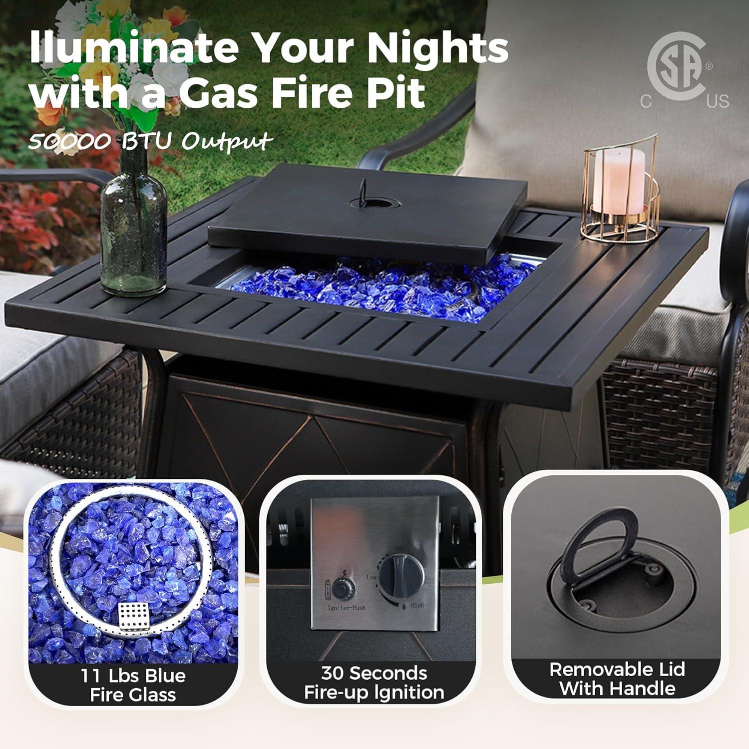 Patio Furniture Set with Firepit Table, 5 Pcs Metal Outdoor Conversation Set, 4 Rocking Chairs with 5.75