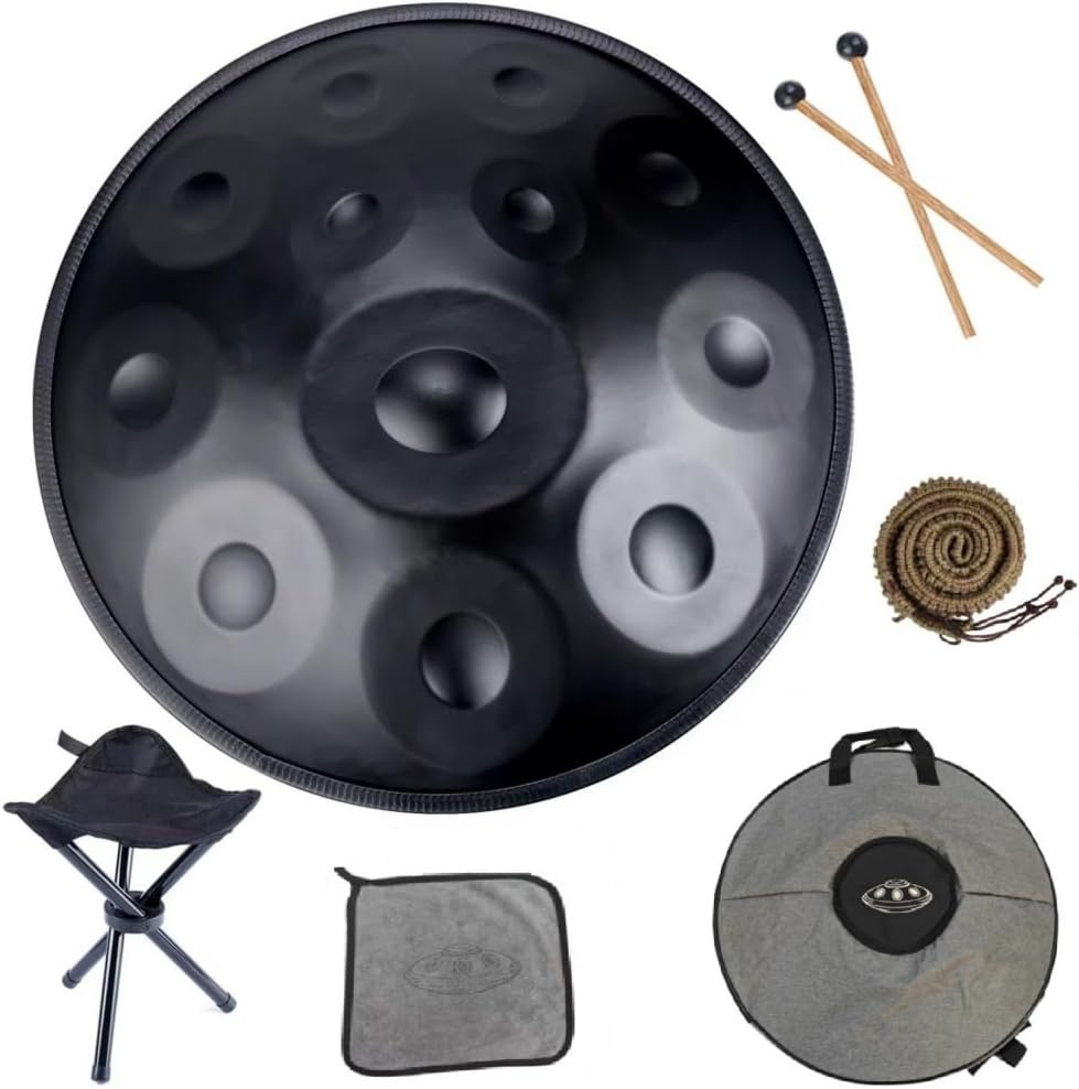 440HZ Steel Drum in 22Inch D Minor 12 Notes Hand Pan Drum Percussion Musical instrument with Soft Hand Pan Bag (12 Notes Black Handpan)