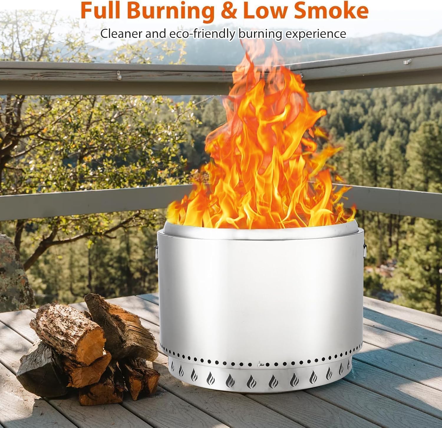 20.5 in Smokeless Outdoor Fire Pit - 24 LBS Stainless Steel Wood Burning Stove w/360° Airflow & Ash Pan, Portable Fireplace for 4-6 People, Backyard, Patio, Camping