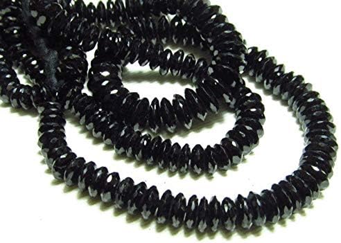 13 inch natural beads strand of 5-8mm faceted rondelle black spinel gemstone beads for DIY jewelry - necklace, bracelet, earring, ring.