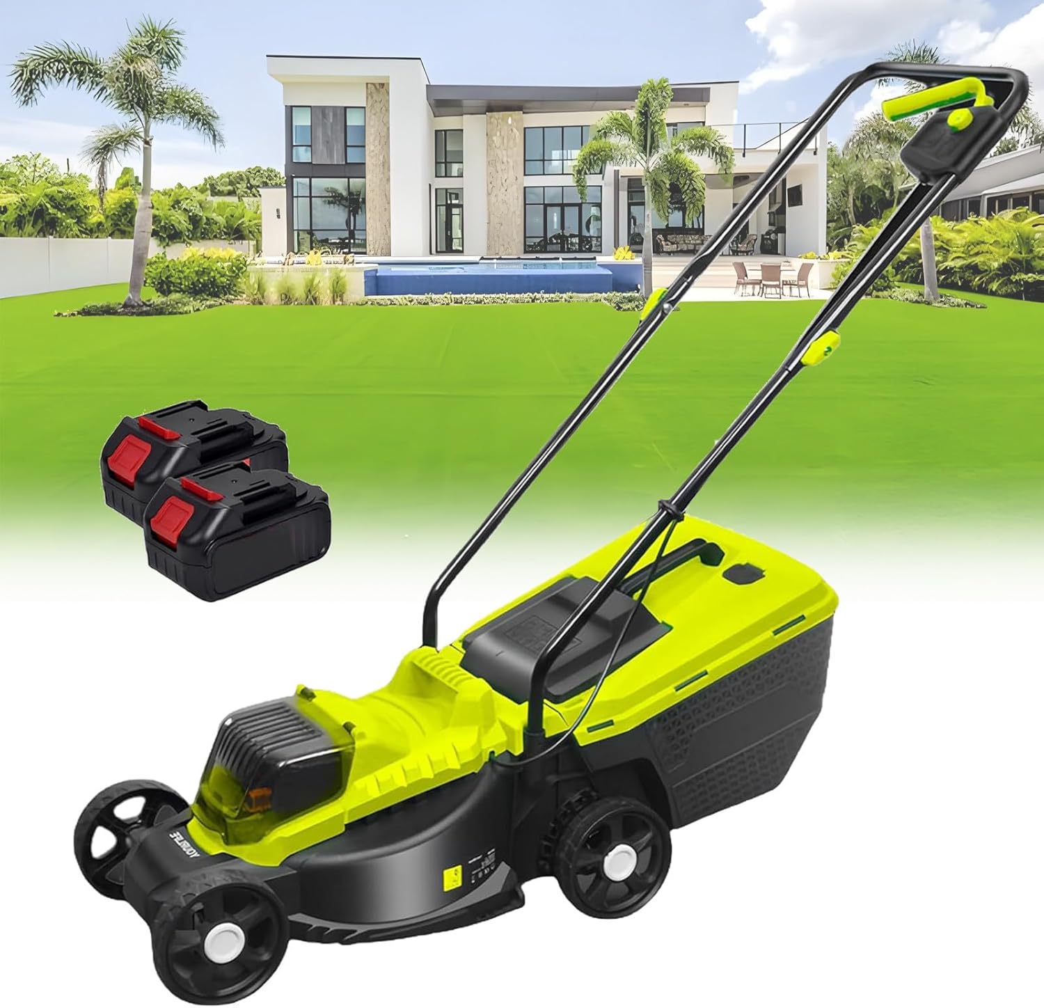 Cordless Push Lawn Mower with 10.6bal Grass Box, 40V Battery Powered Grass Cutting Machine, 30mm/50mm/70mm-Adjustable Cutting Heights, 4000mAh Battery, for Backyard Gardens, Lawns,2 batteries