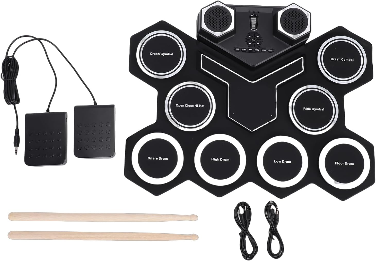 Jiawu Electronic Drum Set, 8 Drum Practice Pads, Electric Roll Up Drums Pad Built in Speaker, Portable Druming Machine with Pedals and Sticks, Rechargeable Instrument for Beginner