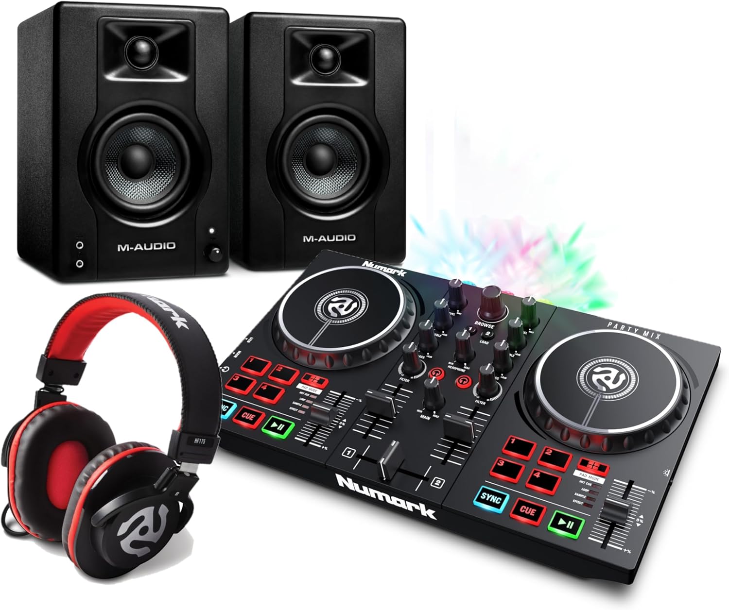 Numark Party Mix MKII DJ Controller Set - With DJ Mixer, Audio Interface, Studio Monitor Speakers and Headphones