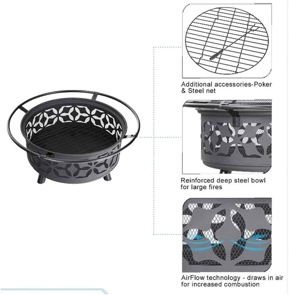 Outdoor Fire Pits Fire Bowl with Handles,Removable Metal Fire Basket with Fire Fork, Patio Garden Multifunctional Fire Pit for Heating/BBQ