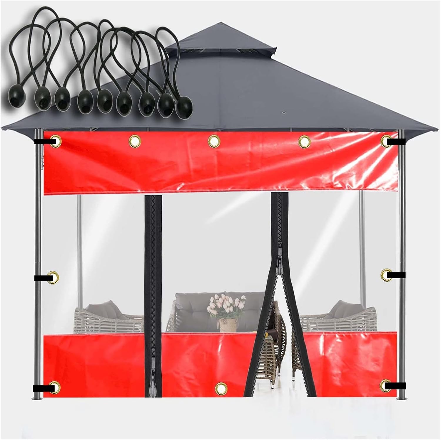 Transparent Tarpaulin Waterproof Tarps Outdoor Tarpaulin Curtain More Durable Foldable with Elastic Cord for Gazebo Pergola Canopy(8.5x3m/27.88x9.84ft)