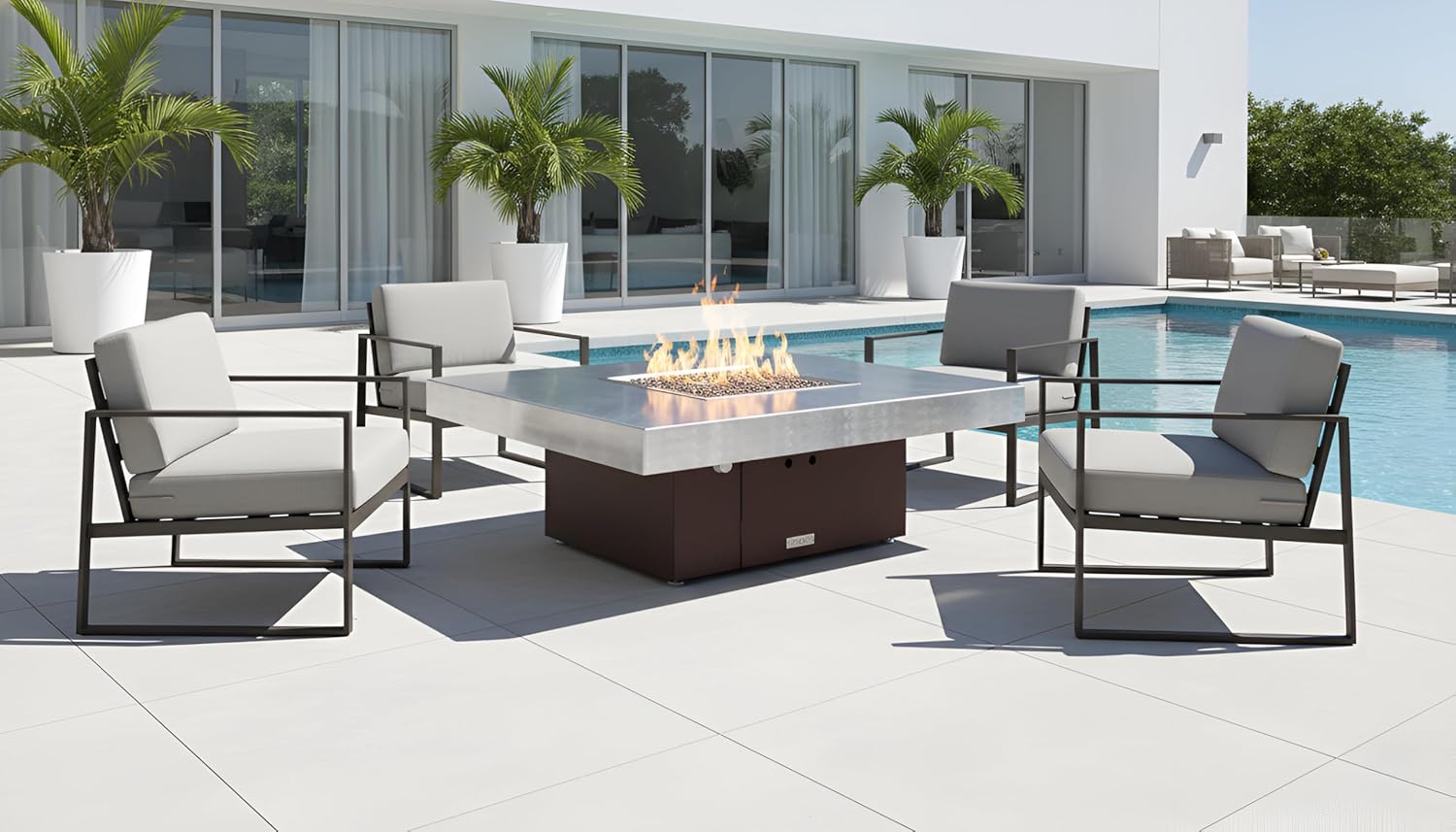 COOKE Santa Barbara Rectangular Fire Pit Table - 48 x 36 - Natural Gas - Brushed Aluminum Top - Dark Cherry Powdercoat Base