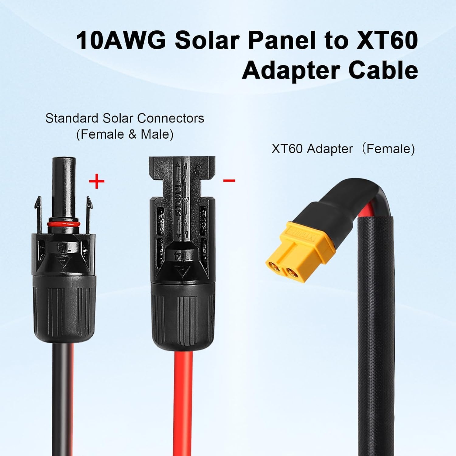 Solar to XT60 Cable 10AWG 50FT Solar Connector to XT60 Adapter Cable for Solar Panel to Battery RV Portable Power Station Solar Generator - 50 Foot