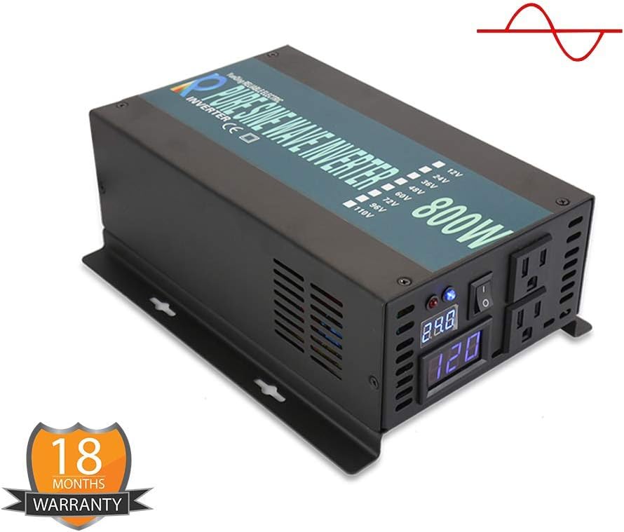 WZRELB RBP80012VCRT 800W 12V 120V Pure Sine Wave Solar Power Inverter with Remote Control Switch
