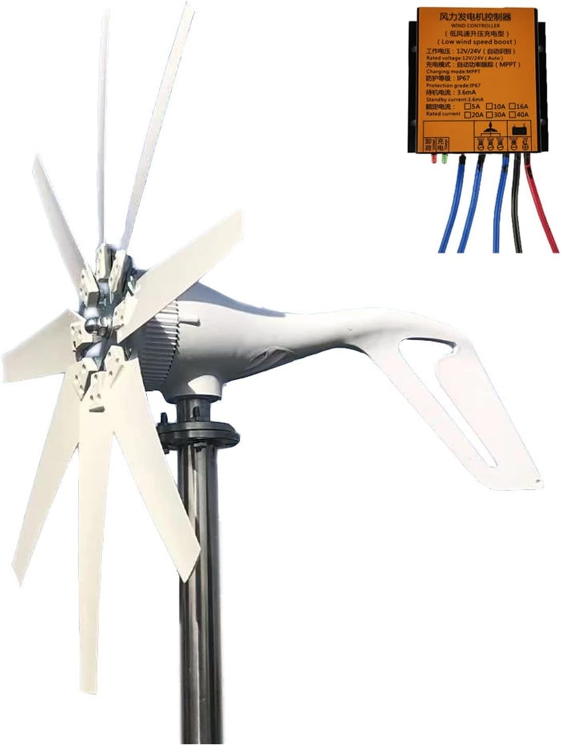Industrial Wind Turbine Generator 2000W Wind Turbine Generator 24V Wind Turbine With 8 Blades MPPT Controller Small Wind Turbine For Home Use Low Noise High Efficiency Solar And Wind Power Parts(With