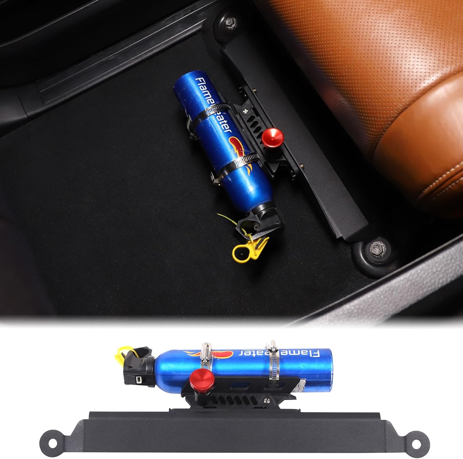 Car Co-Pilot Under Seat Quick Release Roll Bar Fire Extinguisher Mount Bracket Compatible with Toyota Tundra 2007-2021, Adjustable 2 Clamps Fire Extinguisher Bottle Tie Holder Billet Accessories