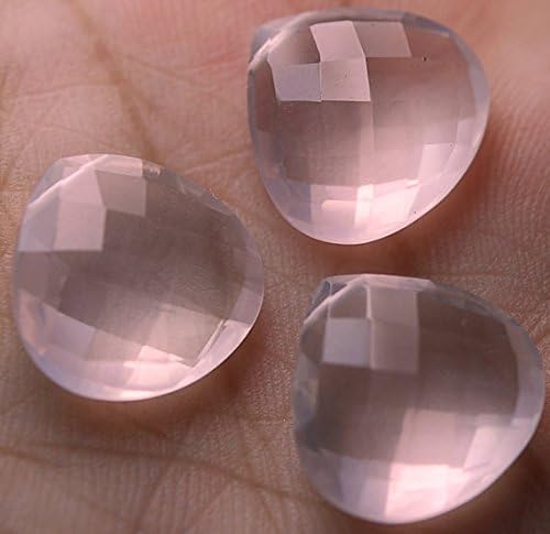 5 Matched Pair,AAA,Super Finest Rose Quartz Faceted Heart Shape Briolettes,16mm Size.