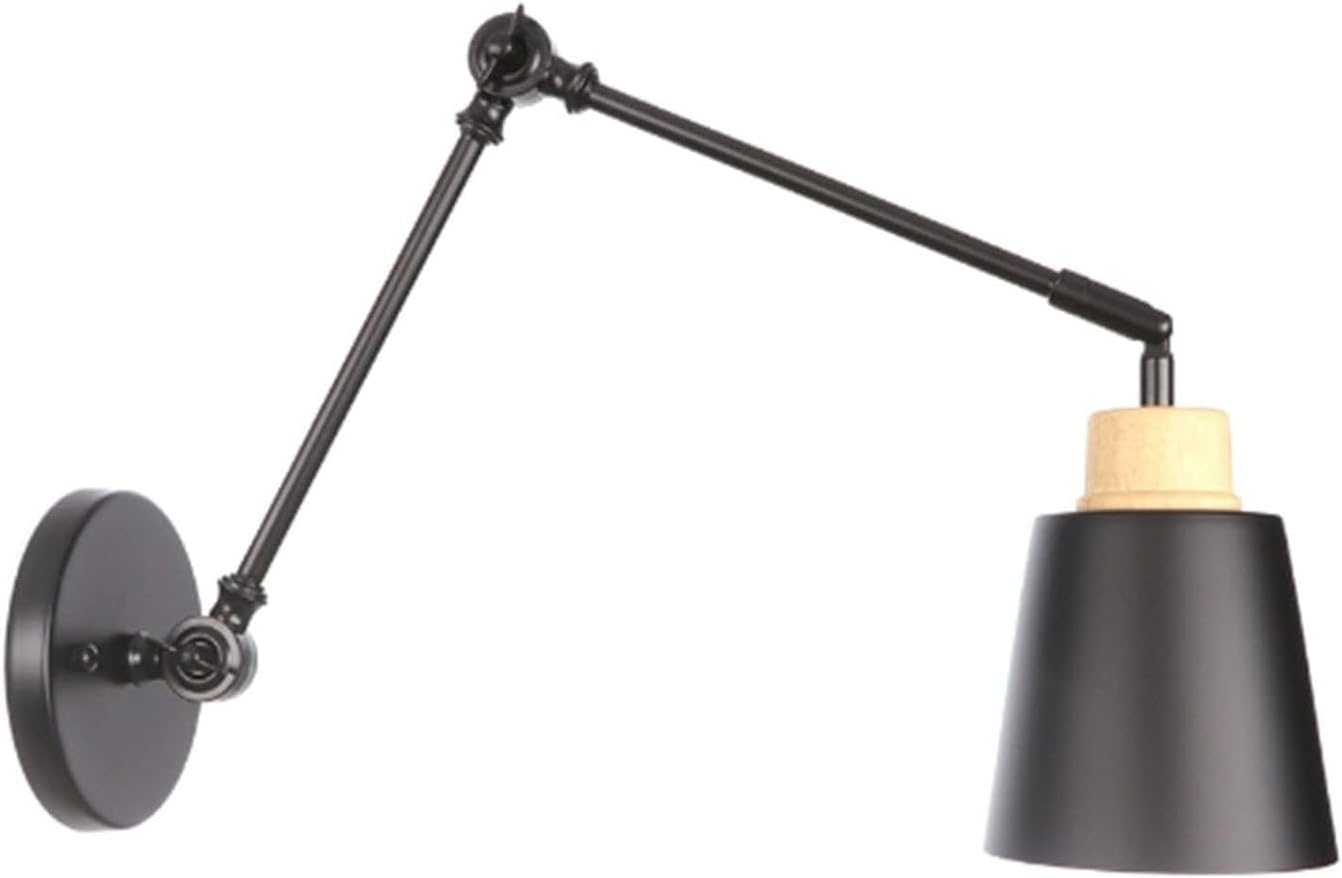 Adjustable Swing Arm Retro Wall Lamp, Farmhouse Bedside Lighting Fixture, Industrial Vintage E27 Wall Sconce, Indoor Decorative Spotlight(Black)