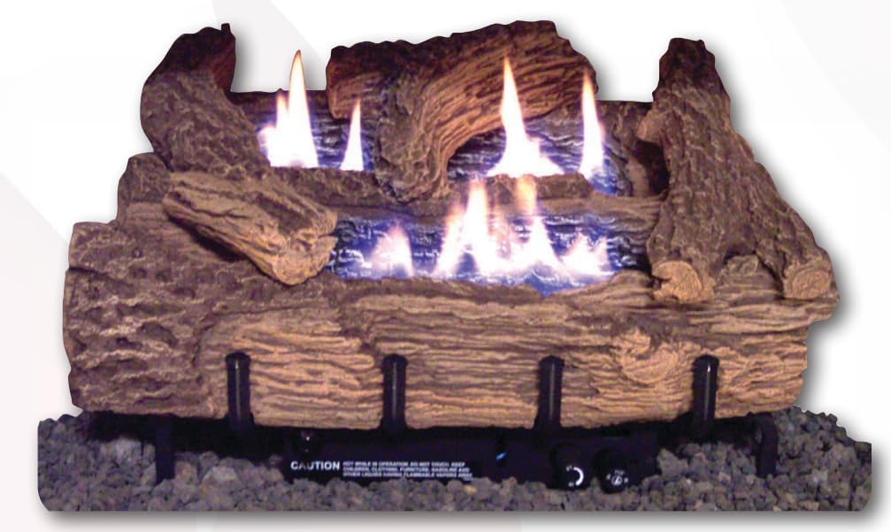 EverWarm Palmetto Oak 30-Inch Vent-Free 7-Piece Gas Log Set with Manual Control Burner– Natural Gas (NG) – Realistic Flame Appearance