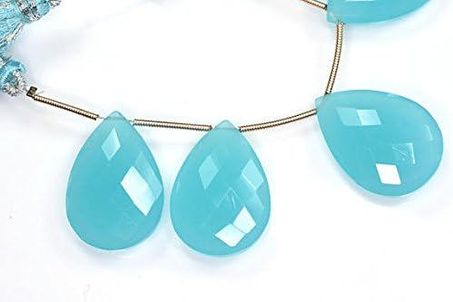 a3 matched pairs 18x25mm aqua blue chalcedony quartz microfaceted elongated pear drops briolette beads-pair beads