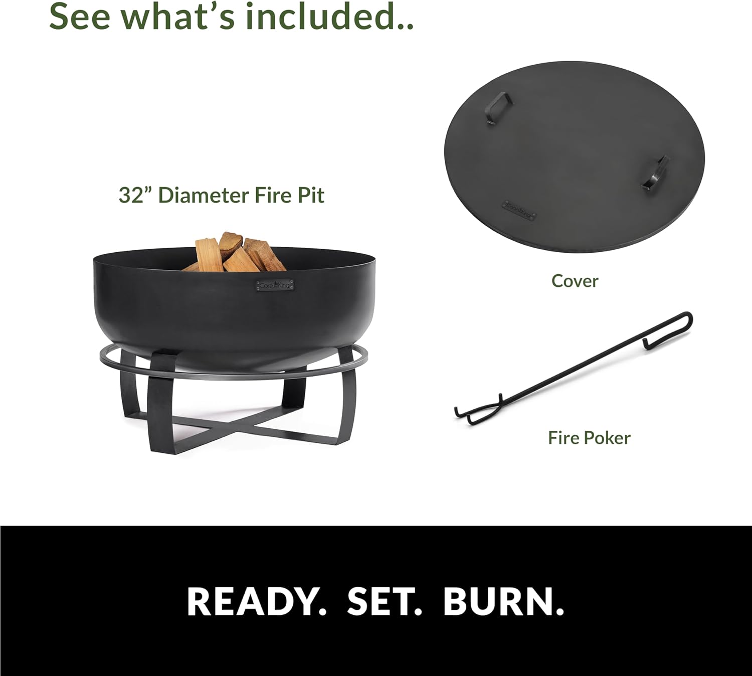 Ignition XXL Extra Large Handcrafted Fire Pit with Black Cover Lid and Wood Burning Fireplace for Backyard Bonfire Campfire for Outside, Extra Large Depth Outdoor 32