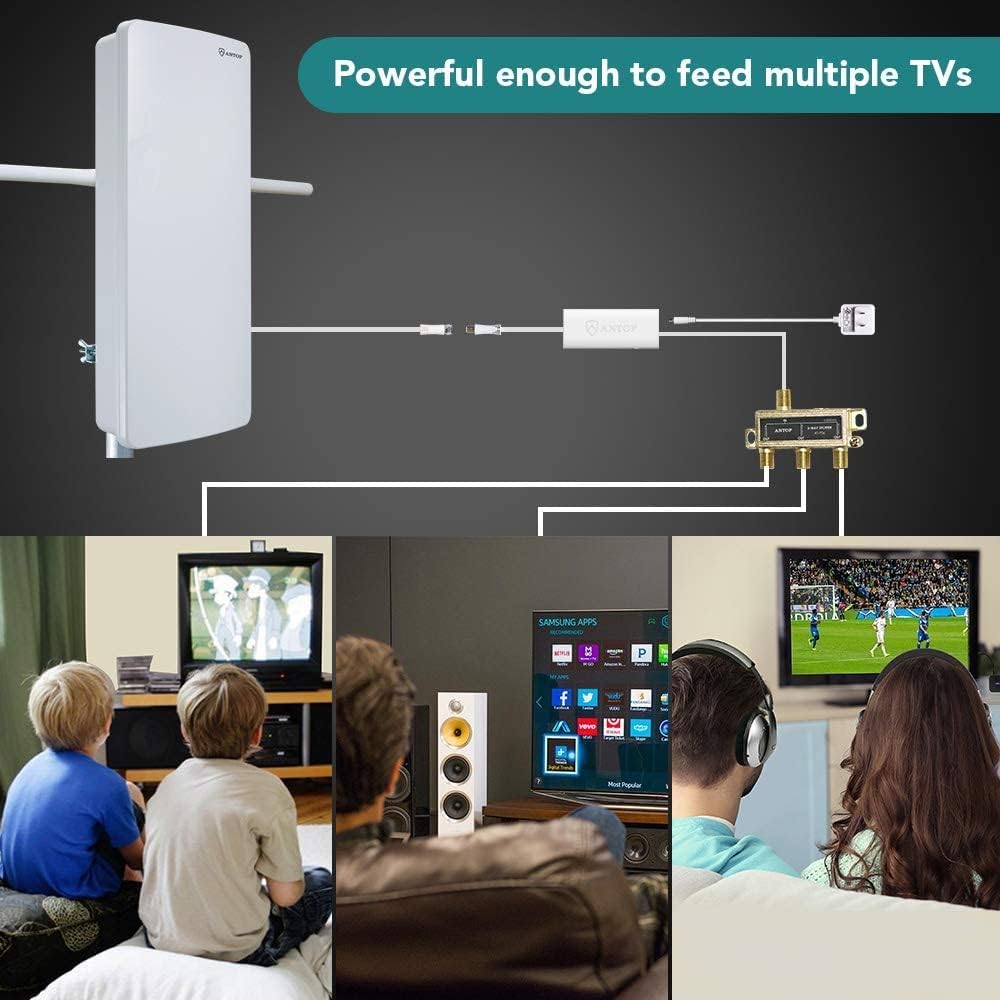 ANTOP Outdoor/Indoor HDTV Antenna, Big Boy Series AT-400BV, Smartpass Amplifier, 85 Miles Range, UHF/VHF Range Enhanced, Support 4K 1080p