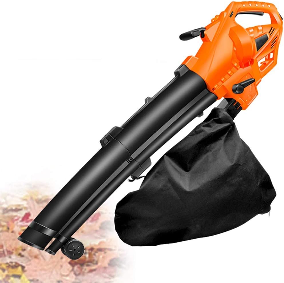 Convenient Electric Leaf Blower, Vacuum and Mulcher 3 in 1 for Cleaning Garden Lawns,with 35L Collection Bag and Roller,6-Speed Speed Regulation,Orange