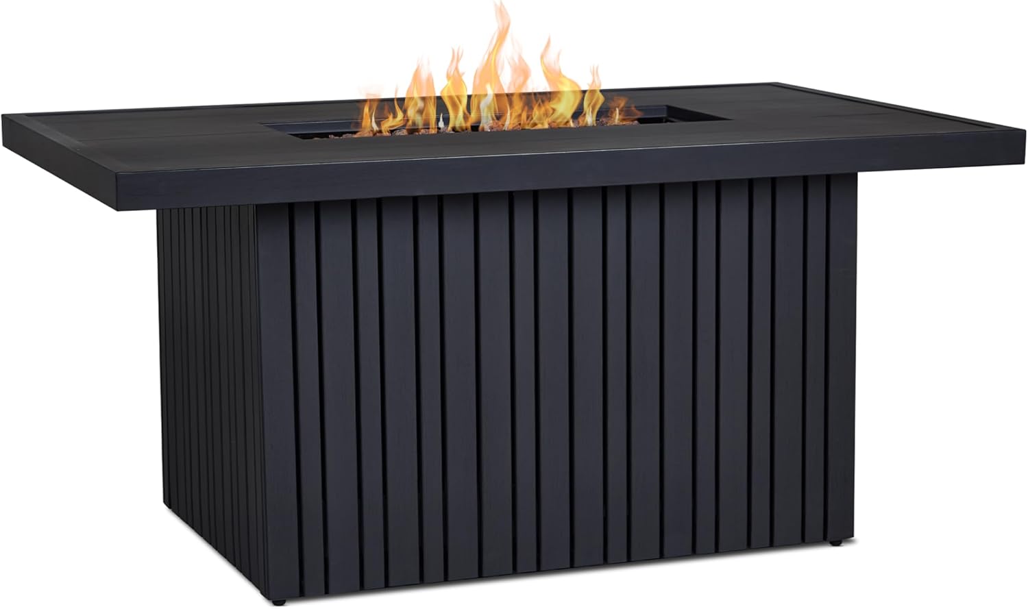 Real Flame Calvin 52in Rectangle Propane Fire Pit Table, 50,000 BTU, Hidden Tank Storage, Aluminum, Push-Button Ignition, CSA Certified, Lava Rock, Storage Cover, Stainless Steel Burner with Lid