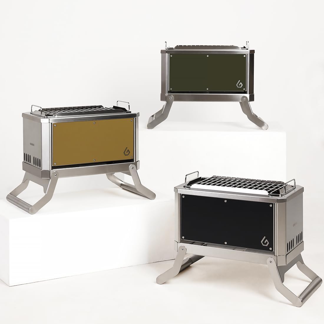 GGUBUS Wild Hunter Triple Combustion Camping Fire Pit – Foldable, Portable Dual Grill & Bonfire Stove, Low-Smoke, Triple Airflow, Ceramic-Coated, Tool-Free Assembly, Carry Bag (Khaki)