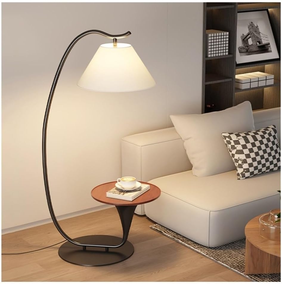 Floor Lamp Modern Wood Bedside Table & LED Floor Lamp for Bedroom, Office(Gold)