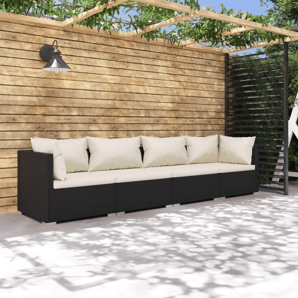 Furniture Sets Patio Furniture Set 4 Piece with Cushions Poly Rattan Black,Modular Outdoor Lounge Set with Comfortable Cushions for Patio and Garden Garden Conversation Sets
