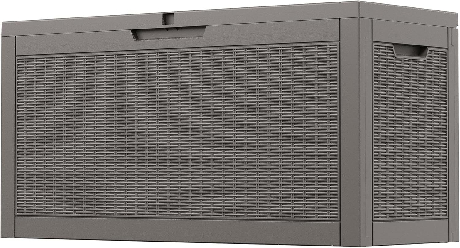 Outdoor Storage Box, 60 Gallon Outside Deck Box Waterproof, Resin Outdoor Storage Cabinet With Lockable Lid, Storage Bench for Garden Tools, Patio Cushions, Pool Tools, Package Delivery, Gray