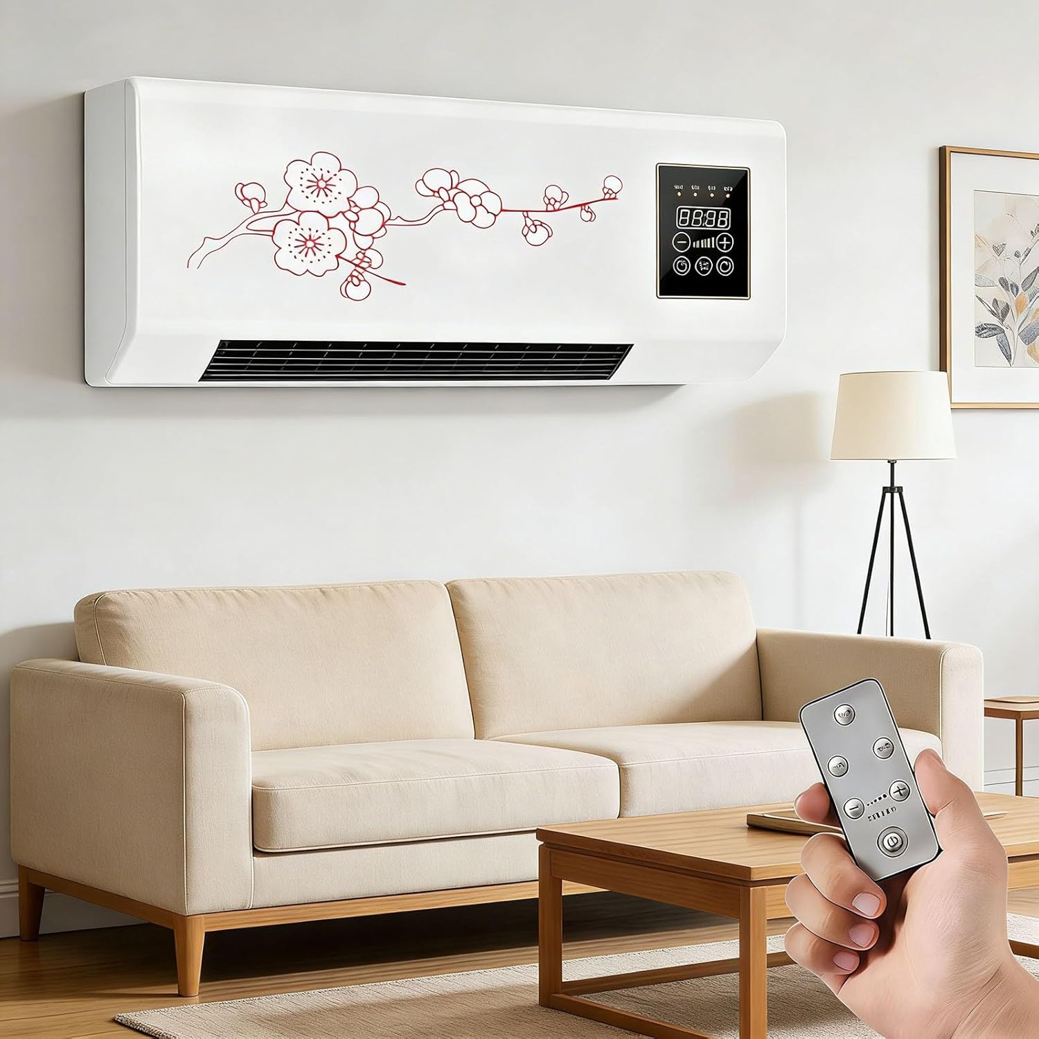 Portable Air Conditioning Mini Wall Mounted Ac Unit Heater for Bedroom, 2 In 1 Smart Cold and Hot Air Conditioners Mini AC/Heating System with Remote Control(Red)