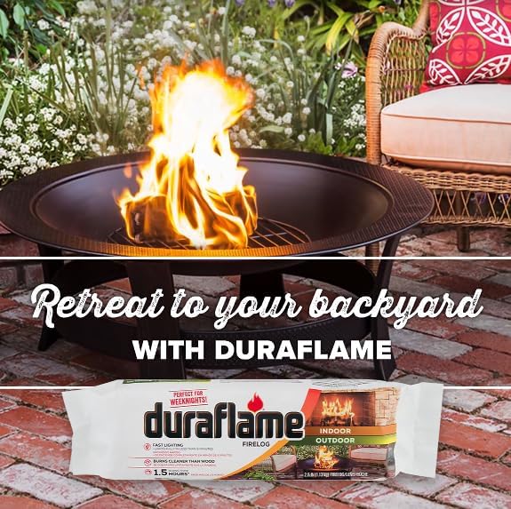 Duraflame Fast-Lighting Firelogs – 2.5lb/1.5 Hour Burn, Clean Burning, Indoor/Outdoor Fireplace & Fire Pit Logs, Eco-Friendly Recycled Wood & Renewable Fibers (2 Pack + Matches)