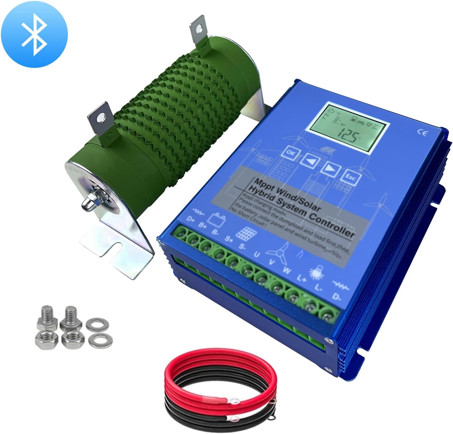 10A 20A 30A MPPT Wind Solar Hybrid Controller,10000W Solar Panel Wind Generator Charger with Dump Load 12V 24V 48V Suitable for All Wind Turbines (Blue),48V