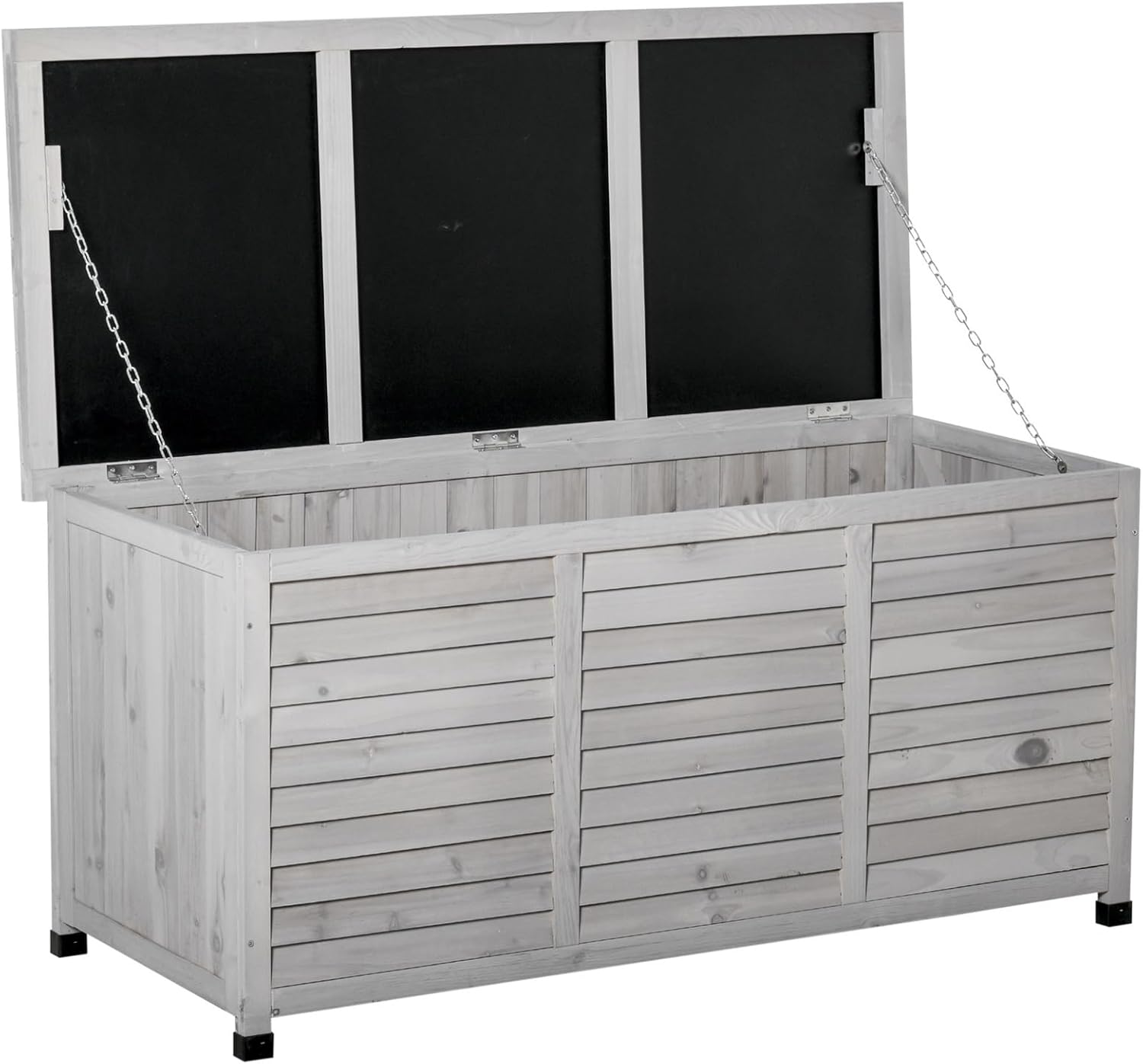 75 Gallon Outdoor Storage Deck Box, Wooden Deck Box, Storage Boxes with Lid for Patio Furniture, Outdoor Storage Container with Aerating Gap & Weather-Fighting Finish, Grey