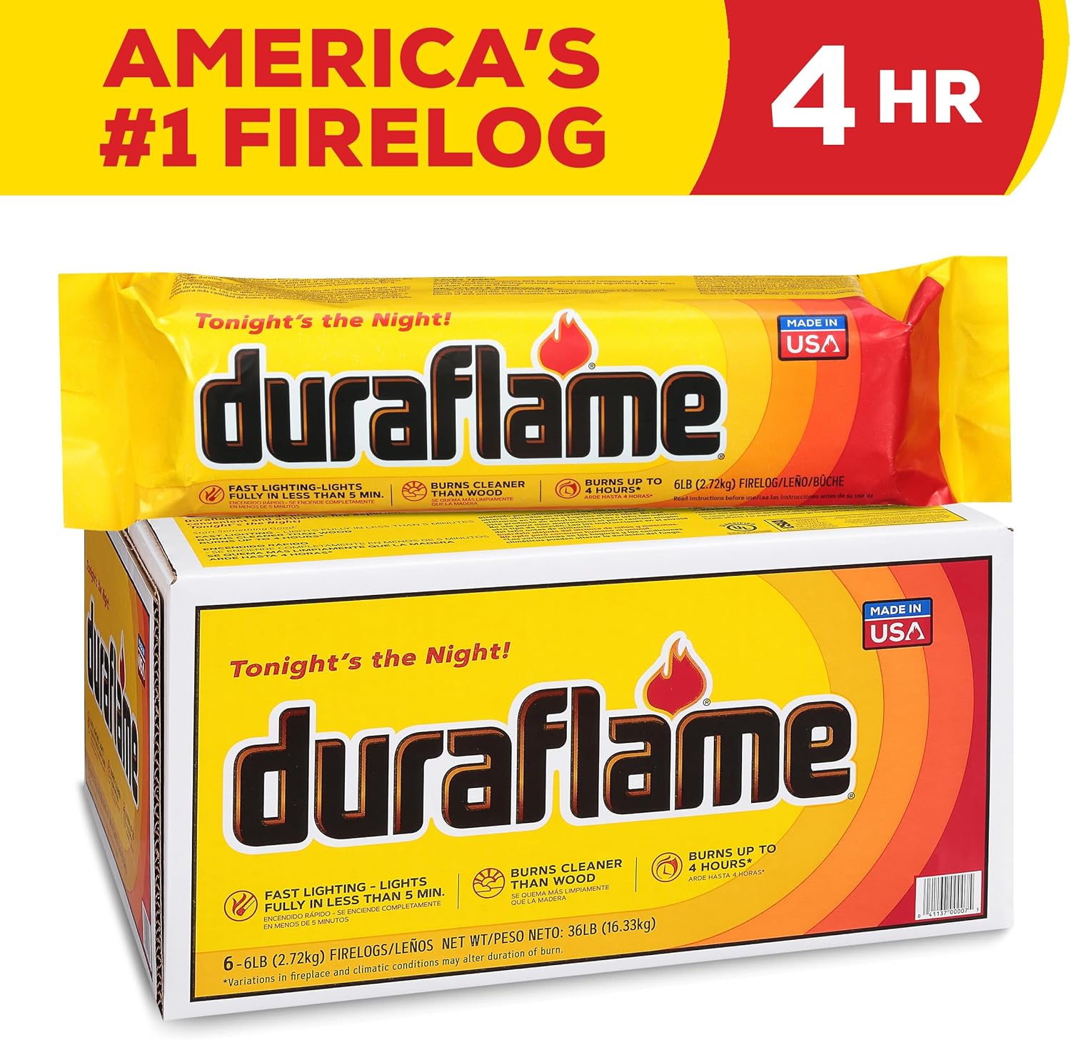 Duraflame Firelogs Bundle – Firelogs with Quickstart & Long Stick Matches – Easy-to-Light, Long-Lasting, Clean-Burning Indoor/Outdoor Logs (6lb 4 Hour)