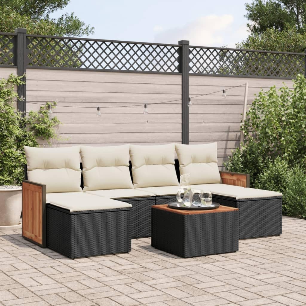 7-Piece Garden Sofa Set with Adjustable Feet, Black PE Rattan Outdoor Furniture, Modern Patio Seating with Weather-Resistant Cushions and Built-in Storage, Durable Steel
