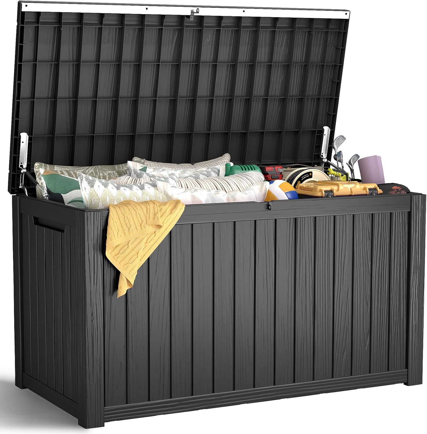 Outdoor Storage Box, 180 Gallon Waterproof Resin Deck Box, Storage Bin for Package Delivery, Patio Furniture Cushion, Garden Tools, Pool Accessories, Weatherproof and UV Resistant, Black