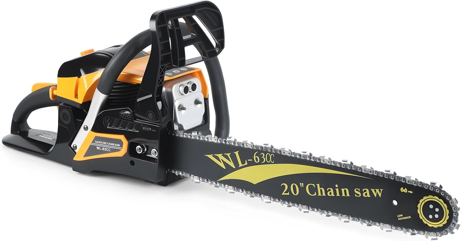 20-Inch 63CC Gas Powered Chainsaw, 2 Stroke Handed Petrol Gasoline Chain Saw for Cutting Wood Outdoor Garden Farm Home