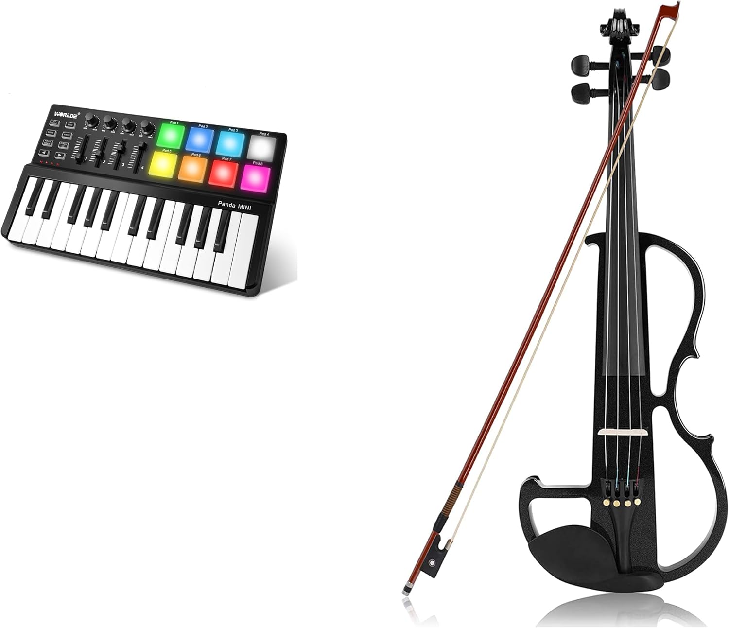 Vangoa MIDI Keyboard Controller 25 Keys and Electric Violin 4/4 Black