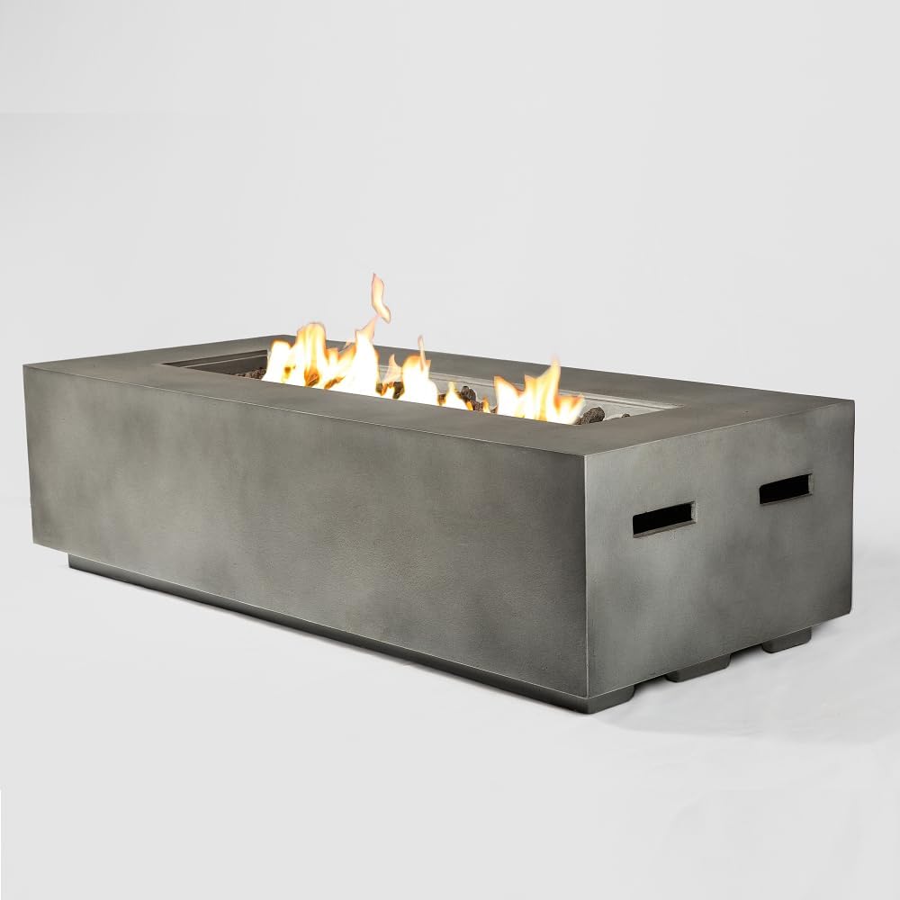 56 Inch Rectangular Propane Fire Pit Table for Outdoor Patio Deck Garden - Modern Dark Gray Concrete Design with 50,000 BTU Burner