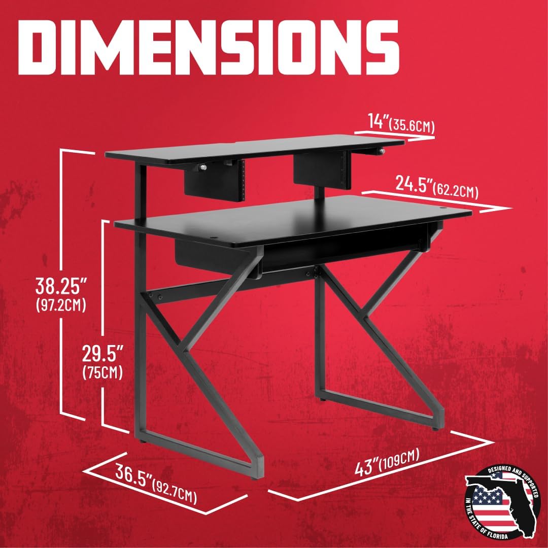 Gator Frameworks Content Creator Series Studio Desk Workstation with (3U) Rack Shelf and Sliding Keyboard Tray, Black Finish (GFW-DESK-MAIN)