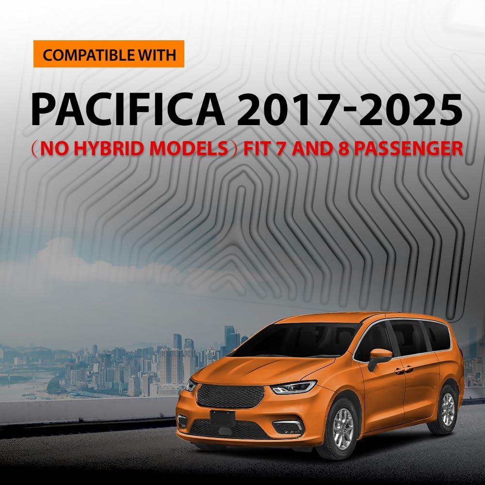 G-PLUS Floor Mats Fit for Chrysler Pacifica 2017 2018 2019 2020 2021 2022 2023 2024 2025 (No Hybrid Models),Fit 7 and 8 Passenger Model,TPE All Weather Car Floor Liners Cargo Liners Accessories Black